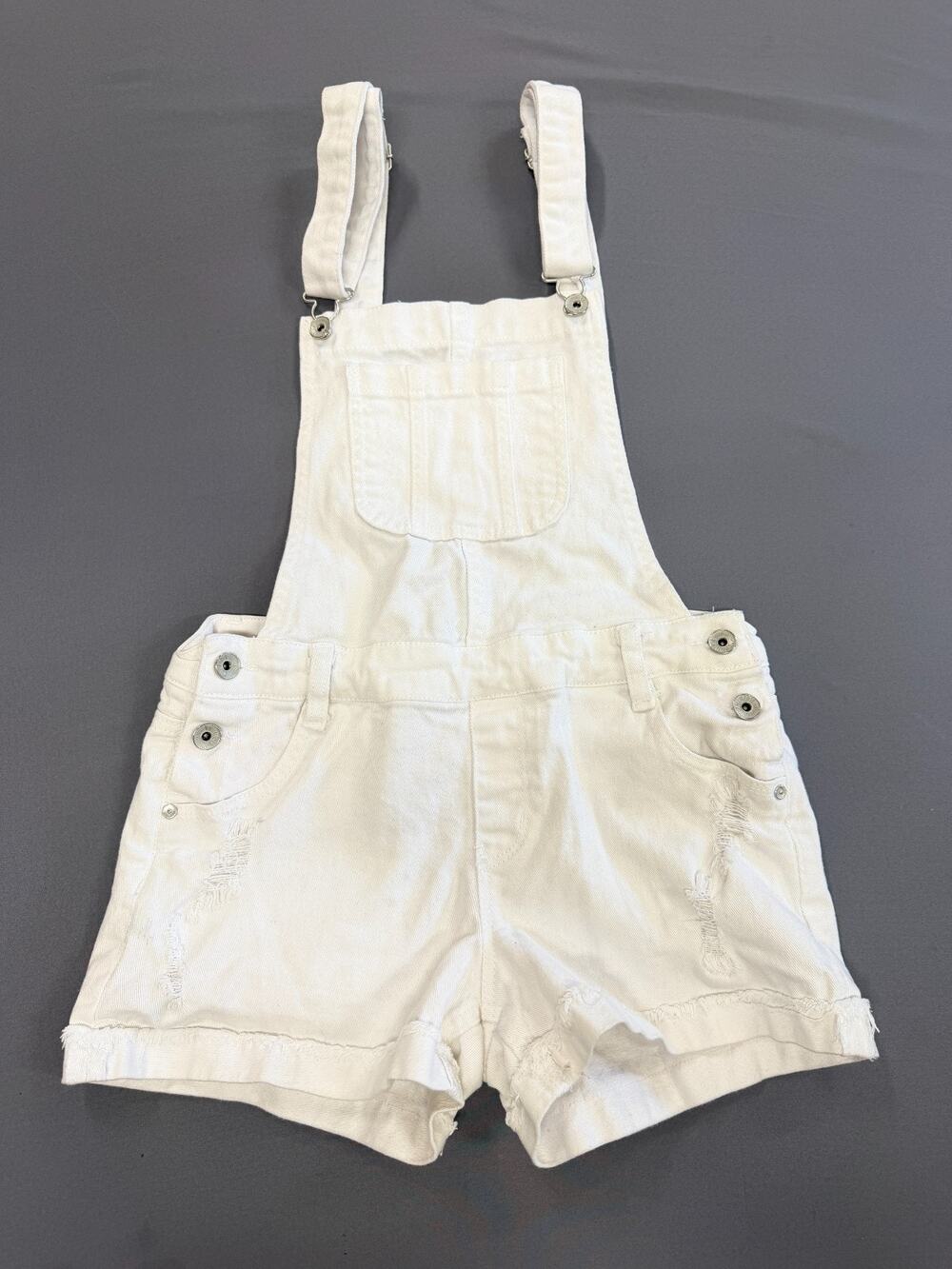 WallFlower Womens SM White Denim Overall Shortalls Romper One Piece Pockets